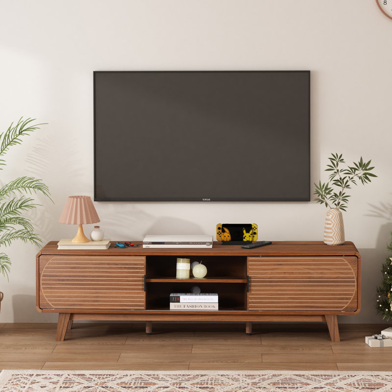 Meuble télé cannelé avec rangement 62 po Alesha, Brun