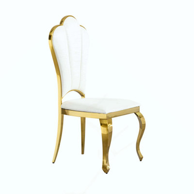 Dining Chairs Set Of 4 Chairs, Modern PU Leather Upholstered Chairs With Stainless Steel Legs, Petal High Back Accent Chairs For Dining Room, Kitchen Or Living Room