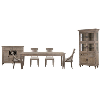 Geisler Extendable Rectangular Dining Table With 2 Side Chairs 2 Arm Chairs Server And Dining Cabinet