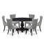 L'ensemble de table de salle à manger 7 pièces comprend une table ronde de 54 po avec piédestal et 6 chaises rembourrées en tissu de polyester gris clair, noir sablé-141864260-141864262