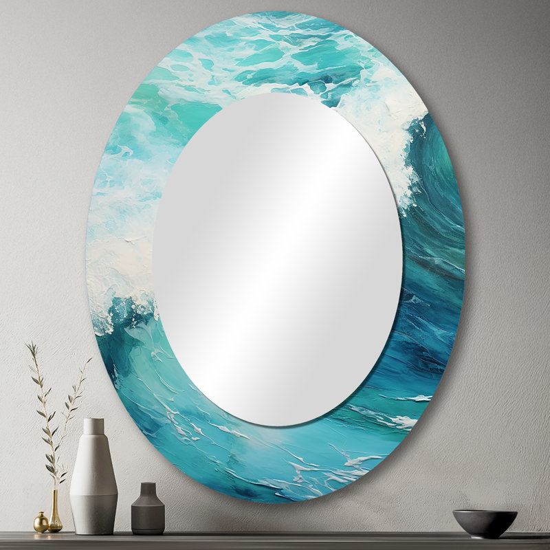 Décoration de miroir océan bleu sarcelle Wave Expression I - ovale bleu, 43 po x 33 po
