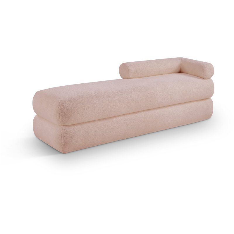 Banc rembourré en tissu Kennedy Eilynn Teddy, Tissu rose en fausse peau de mouton