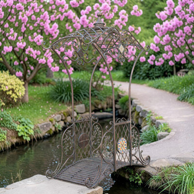 8.75ft. Antigone Metal Garden Bridge with Mosaic Accents