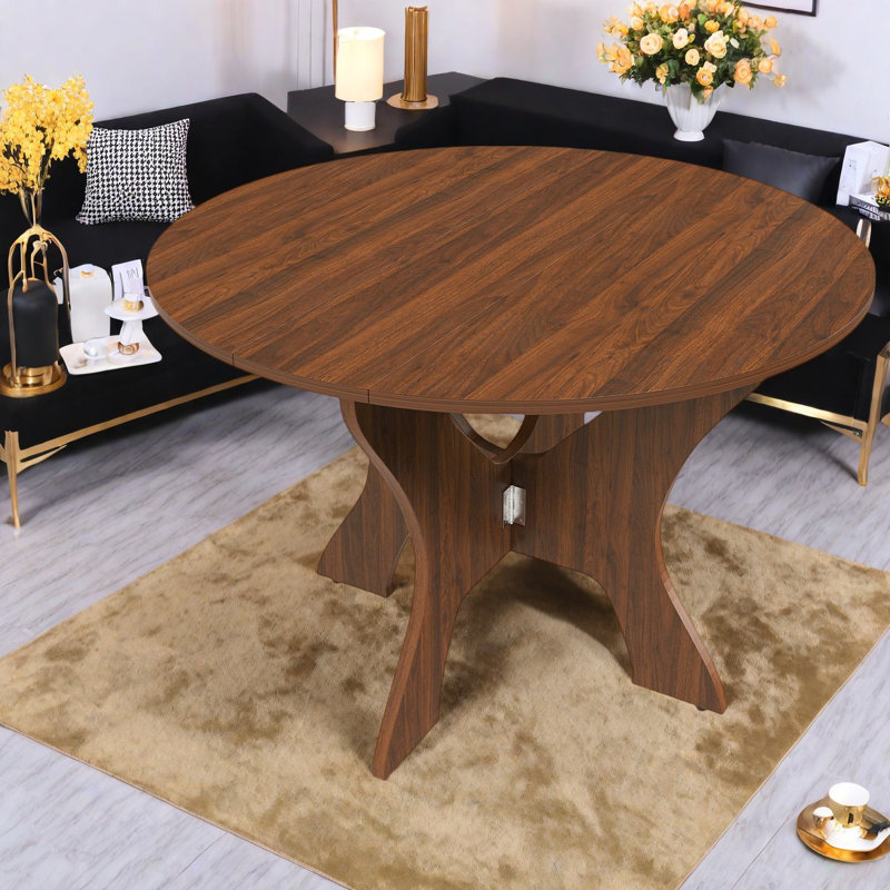 Table de salle à manger en MDF peu encombrante, placage de noyer, utilisation polyvalente