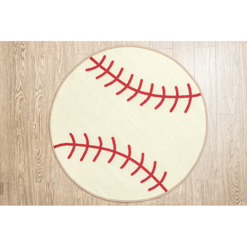 Furnish My Place Niemann Baseball Round Play Area Rugs for Kids | Round Shaped | Kindergarten Classrooms and Playrooms | Contemporary Design| Multicolor 