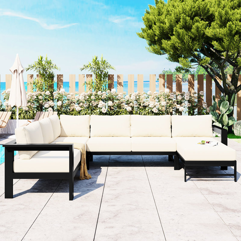6 extérieurs en forme de U - aluminium blanc avec coussins, parfaits pour les jardins, les cours et les balcons, facile à assembler 6 coussins de siège confortables et balcons Étapes d'assemblage simples