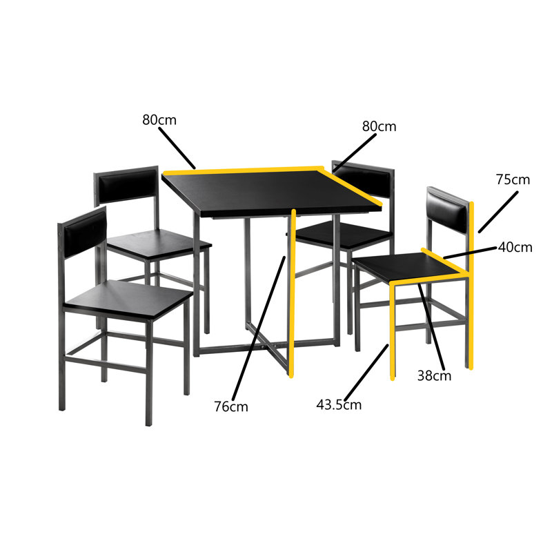Kylian 4-Person Compact Dining Set, Black/Silver