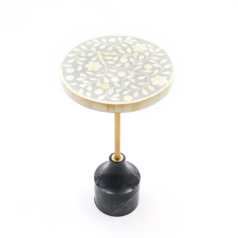 Table de bout Clotis Bone Inlay avec base en marbre véritable, H 24 po x l 14 po x P 14 po