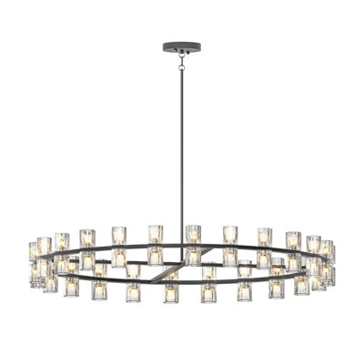 48-Inch Luxury Double Ring Crystal Chandelier - Modern Black Iron LED Ceiling Light for Dining Room & Living Room Decor