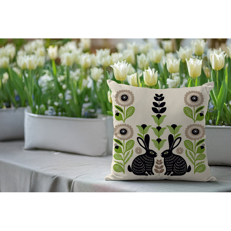Oreiller carré réversible intérieur / extérieur Lexa Rabbit, Chartreuse, Carré 15 po