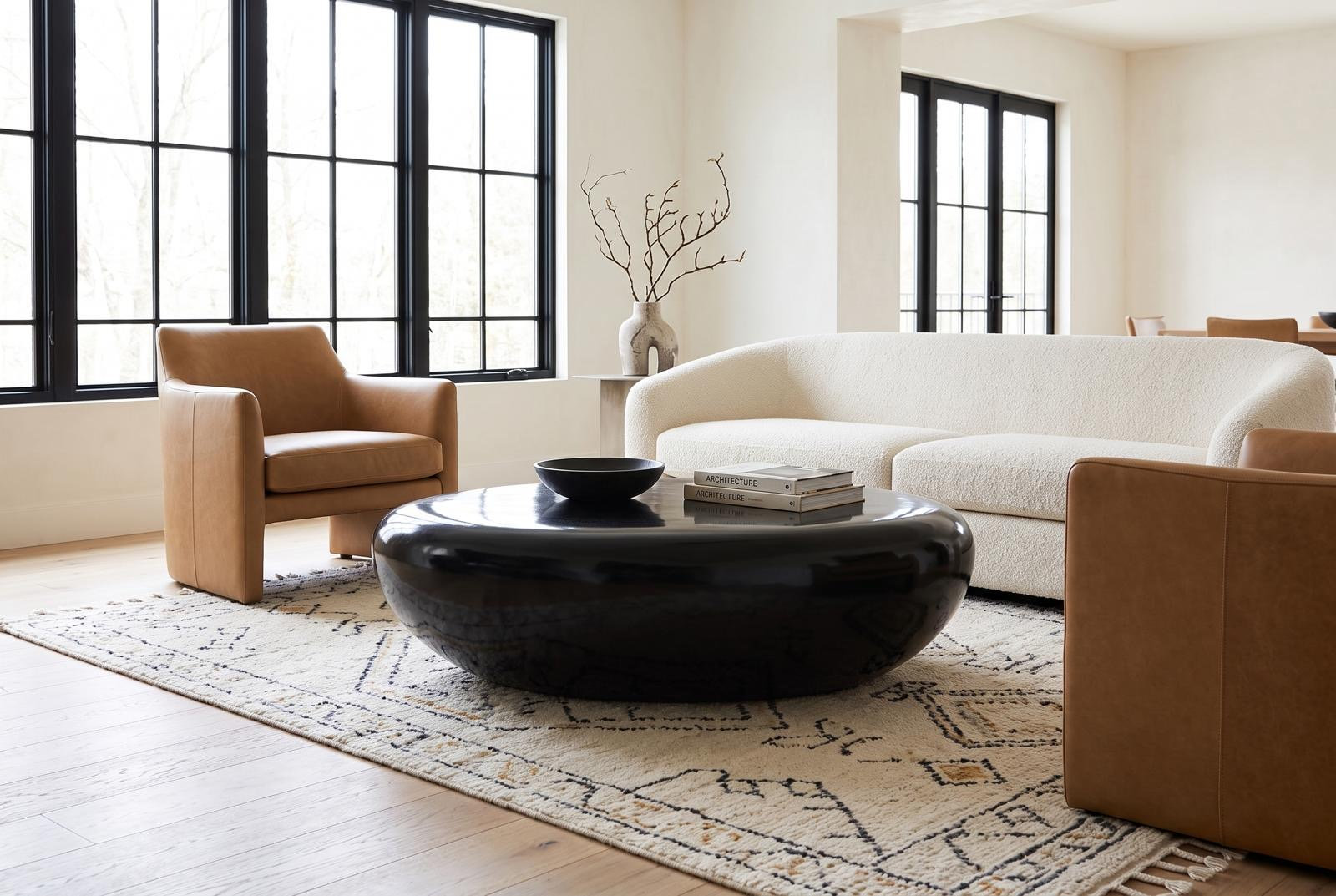 River Stone Solid Coffee Table, 16" H x 54" L x 34" W, Gel Coat Black