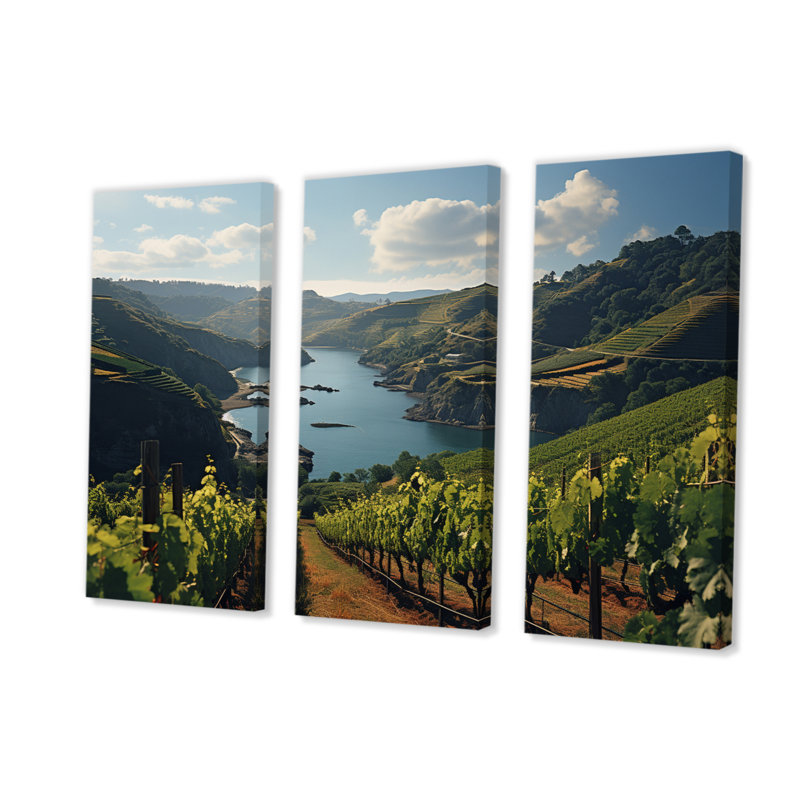 Impression sur toile 3 pièces Lakeside Vineyard, H 28 po x l 36 po x P 1 po