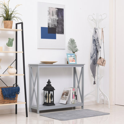 2-Tier Console Table, Sofa Side Table With Storage Shelf, X Design For Entryway, Living Room, And Hallway