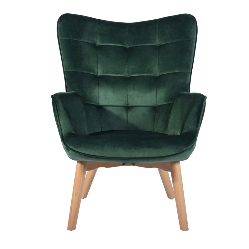 Drucker 68cm Wide Tufted Wingback Chair, Green Velvet