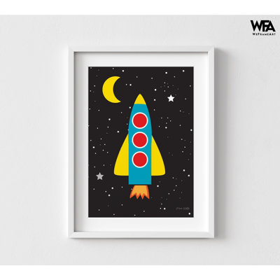 Blast Off By Ann Kelle, Space Rocket Wall Art, Space Art For Kids, Spaceship Wall Decor, Outer Space Print, Colorful Rocket Print