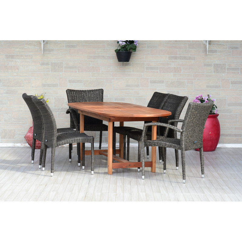 Anautica 6 - Person Wicker Patio Dining Set with Extendable Oval Table