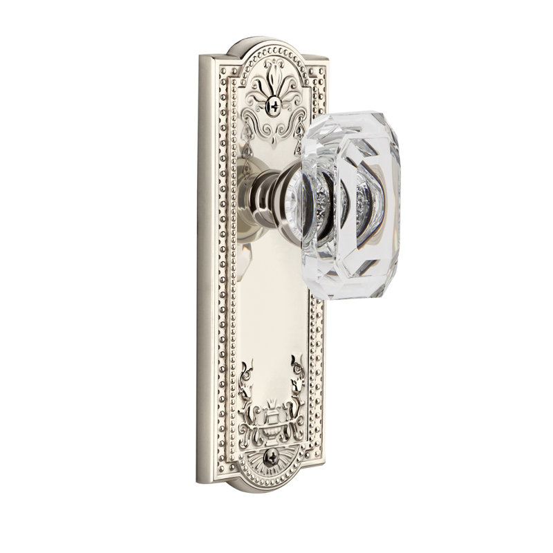 Grandeur Parthenon Plate Privacy with Baguette Crystal Door Knob, 2 3/8", Polished Nickel