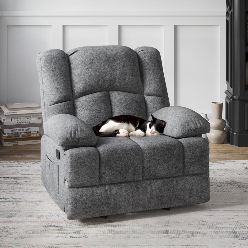 Greta 40.1" Wide Upholstered Recliner, Gray Performance Chenille
