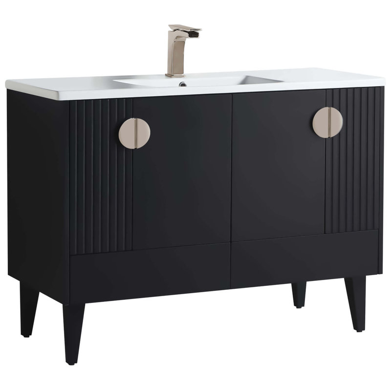 Ensemble de meuble-lavabo simple 48 po Saimah, Noir, Nickel satiné