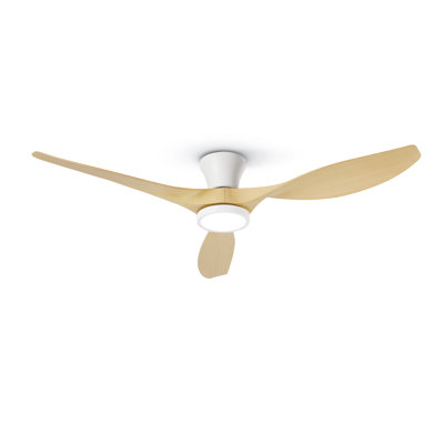 Jacara 52" Flush Mount Ceiling Fan with LED Light & Remote White with Oak