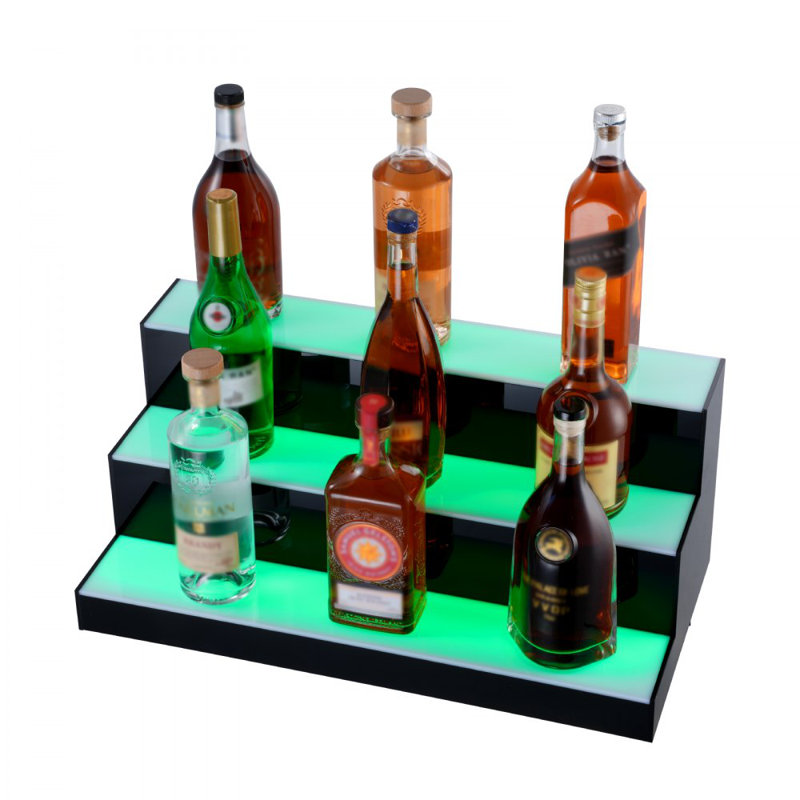 LED Lighted Liquor Bottle Display Bar Shelf RF & App Control 60" 3-Step, 10" H x 24" W x 12" D
