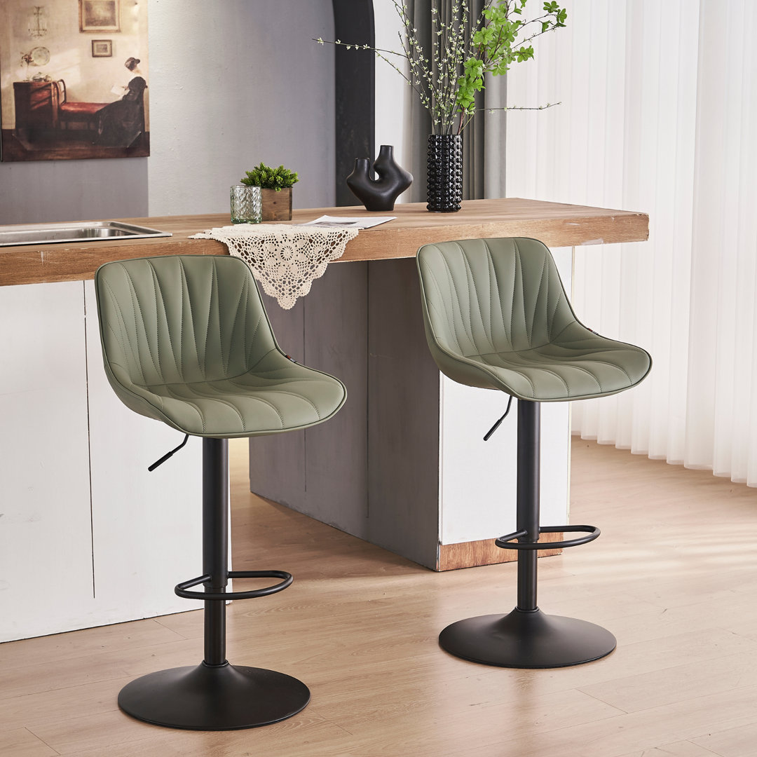 Modern Height Adjustable Swivel Bar Stools Upholstered Leather Barstool Kitchen Island Chairs with Metal Frame (Set of 2) George Oliver 
