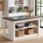 Table de couture artisanale avec tablettes de rangement ouvertes, surface de travail spacieuse et dégagement pour les jambes