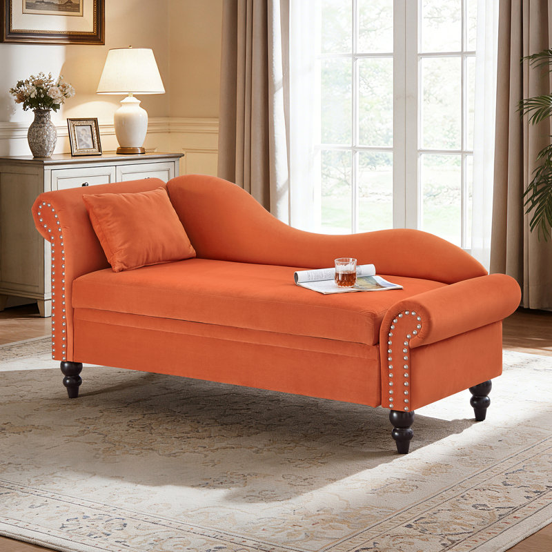  Chaise longue rembourrée avec accoudoirs roulés 64,5 po, Orange