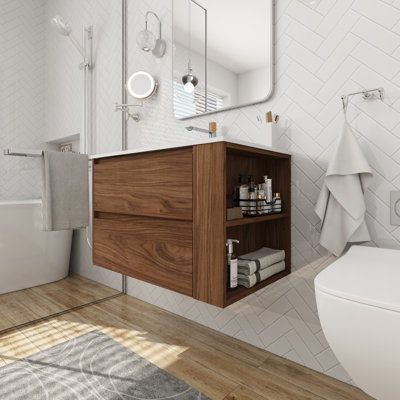 Meuble-lavabo mural 30 po avec lavabo en gel, tiroir à fermeture en douceur