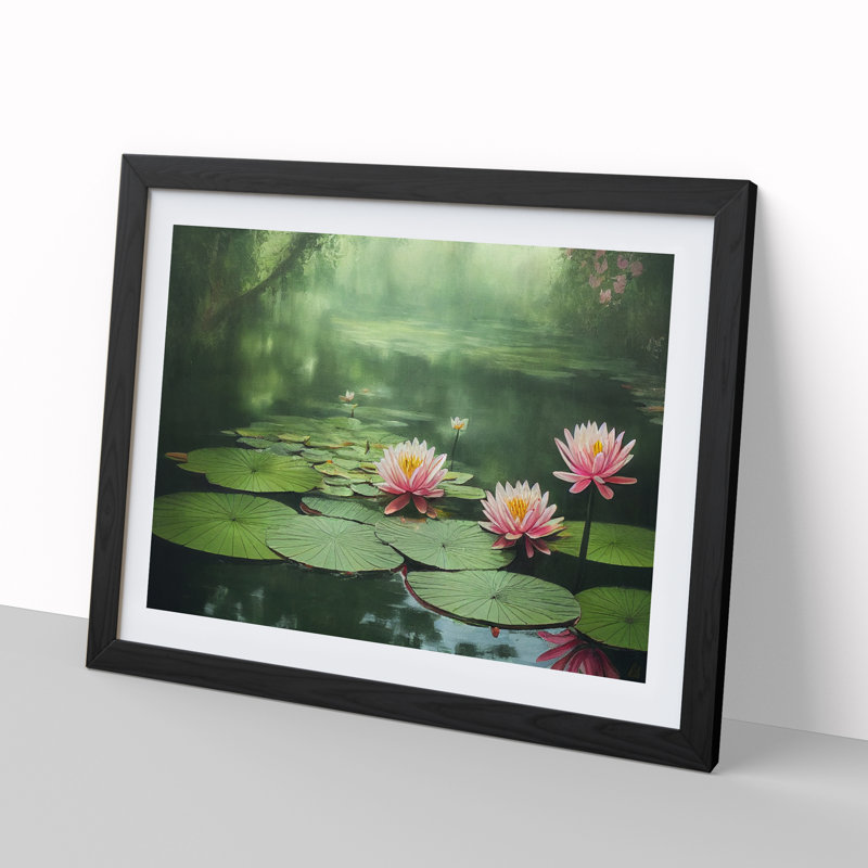 Tranquil Water Lily Pond - Single Picture Frame Print, Black Framed, 34cm H x 46cm W x 2cm D