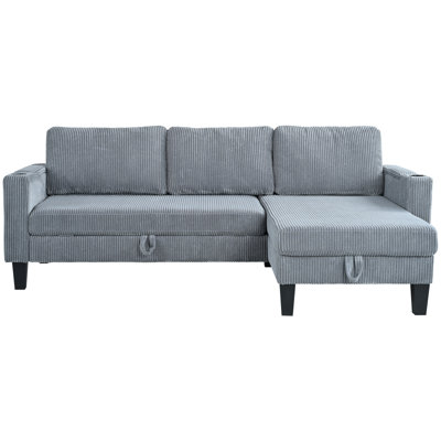 Reversible Sectional Sofa With Storage Chaise, Arm With Cup Holder,Storage And USB Ports , Modern Corduroy Fabric Sleeper Sofa Lshaped Couch For Livin