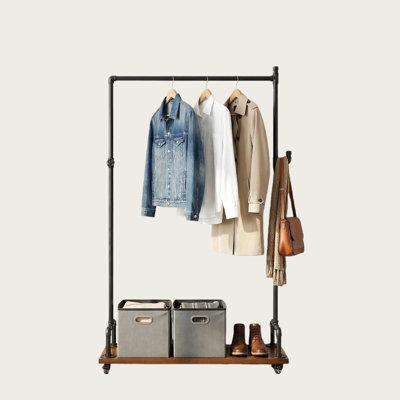 Portant à vêtements industriel avec roulettes, portemanteau roulant robuste avec tablette inférieure, portemanteau robuste en métal pour suspendre les vêtements, portemanteau mobile noir pour chambre à coucher et boutique