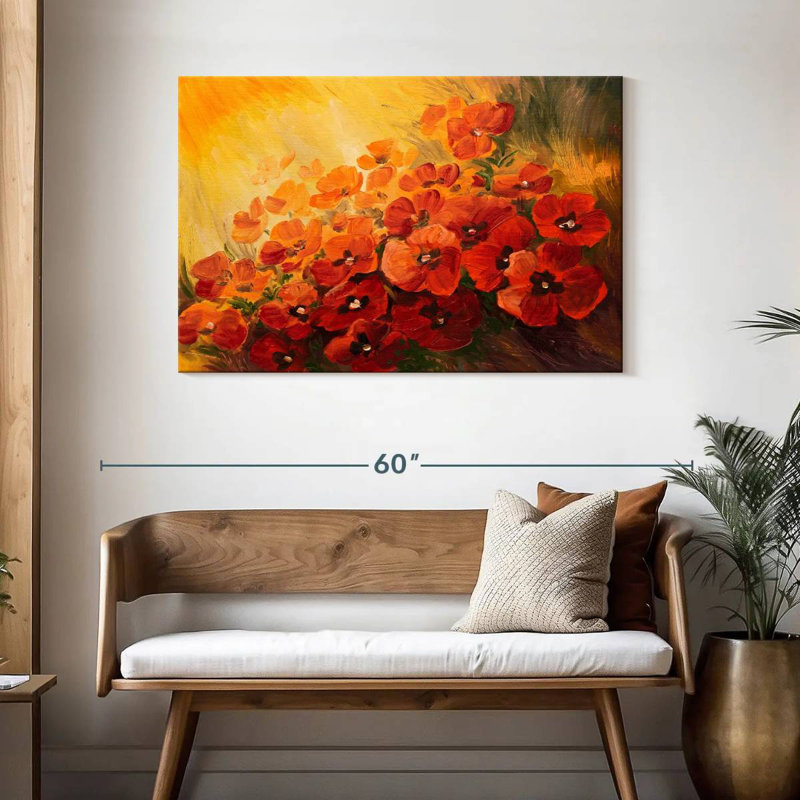 Harnek - coquelicots rouges sur fond jaune, H 30 po x l 45 po