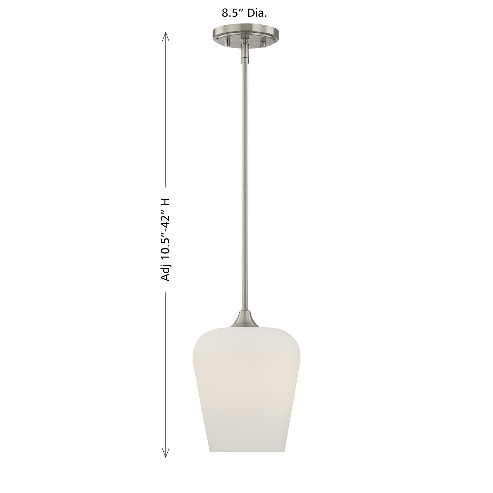 Breena Single Light Glass Steel Dimmable Pendant, White, Satin Nickel