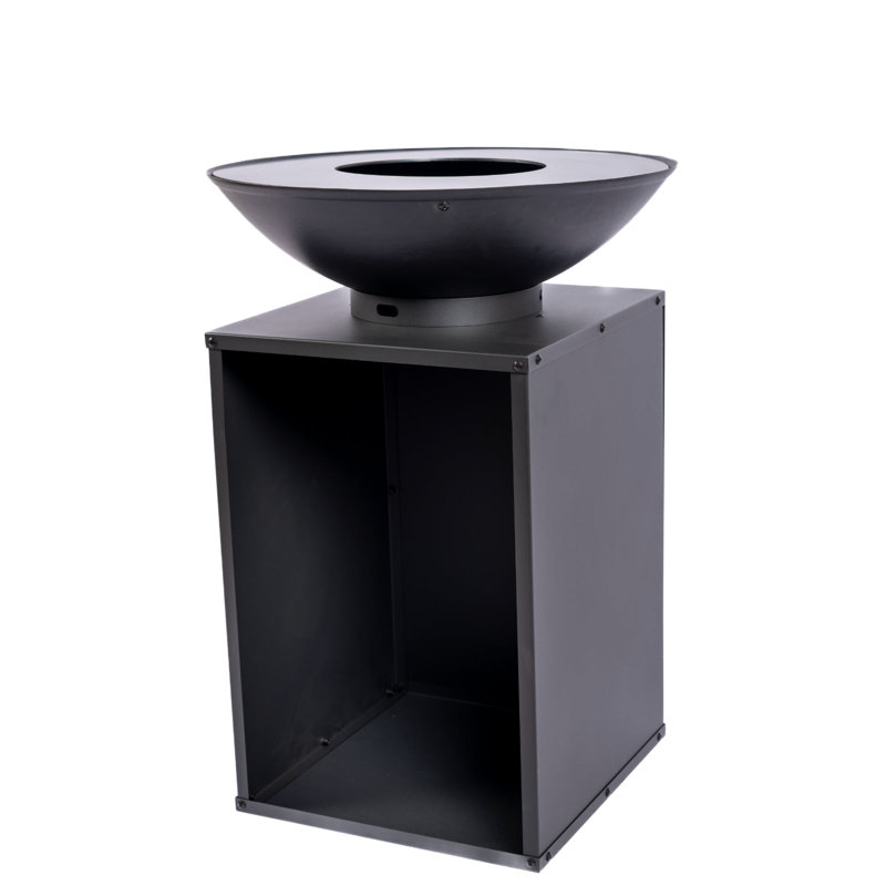  Barbecue d'extérieur en acier au carbone avec rangement et couvercle en bois ONYX