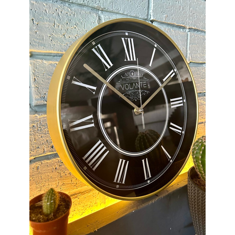 Elegant Gold Decorative Wall Clock, 13.8 inches Diameter | Real Glass Cover, 1.8 inches Thick | 100% Durable Plastic Frame | Stylish Home Decor for Living Room, Bedroom & Office, Timeless Design