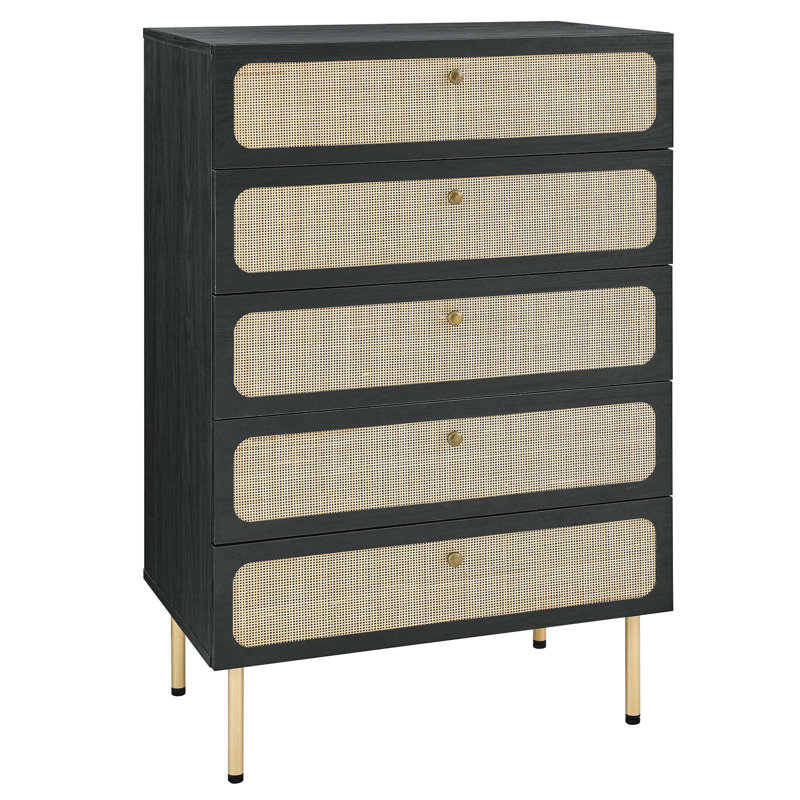 Commode 5 tiroirs Modway, Noir / or