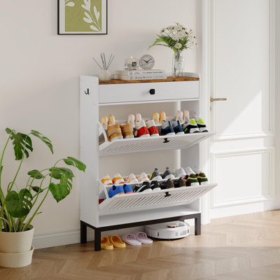 Shoe Storage Cabinet with 2 Flip Drawer & Top Drawer, Adjustable Shoe Rack for Entryway