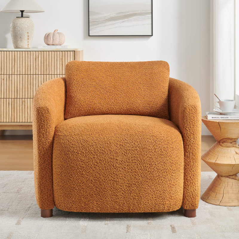 34.1'' Upholstered Accent Chair With Removable Back Cushion, Orange
