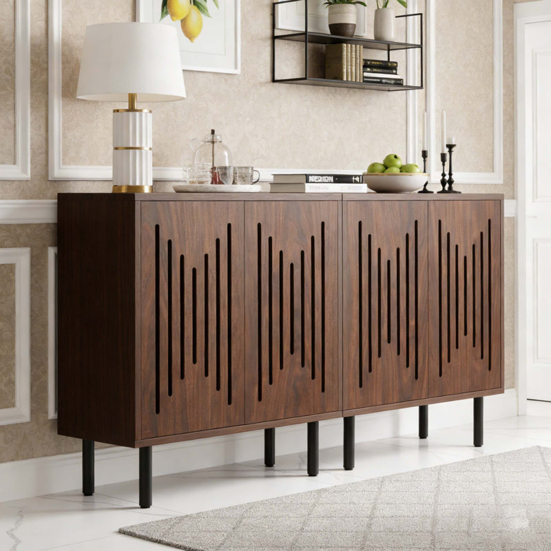Sideboard Buffet Storage Cabinet Set with Adjustable Shelves, Dark Walnut