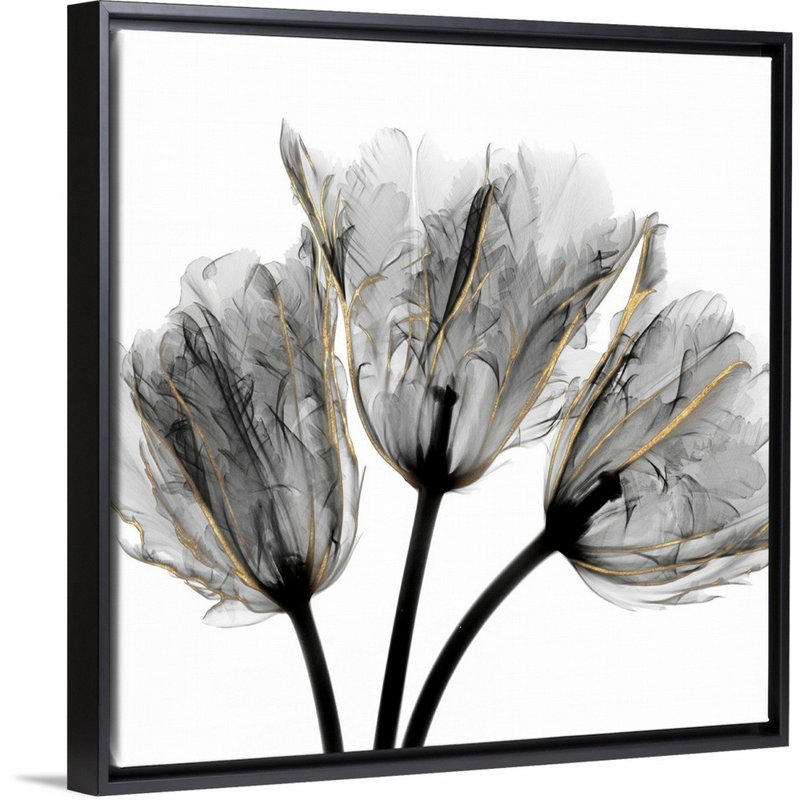 «Gold Embellished Tulips 3» par Albert Koetsier, reproduction d'art sur toile, H 32 po x l 32 po x P 1,75 po, Cadre noir