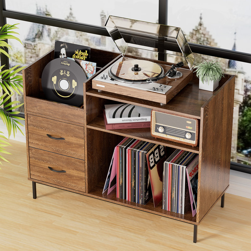 Support pour tourne-disque avec rangement pour plus de 500 albums