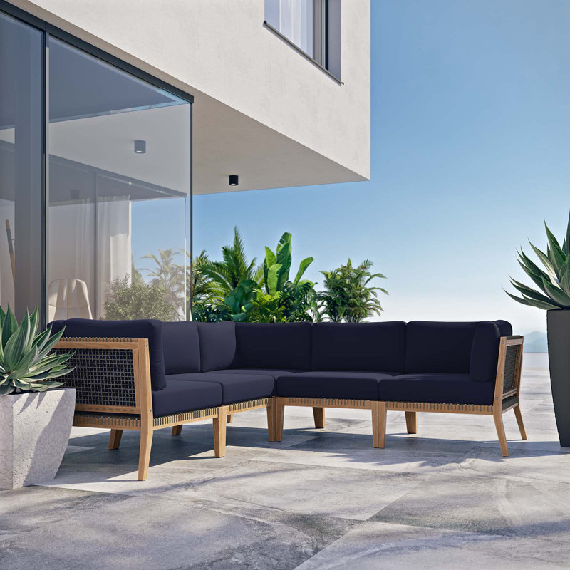 Canapé modulaire d'extérieur 5 pièces Clearwater, Bleu marine