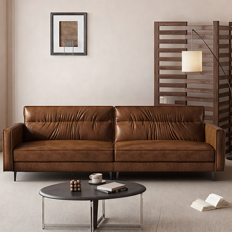  220CM Modern Vintage Brown Waxed Leather Sofa,Apartment Sofa, 2-3 Seater Sofa Couch for Living Room, Compact Luxurious Faux Leather Sofa , Easy Clean,Fast Dispatch From UK Warehouse — 2 Working Days//Deliver within 2-4 working days.