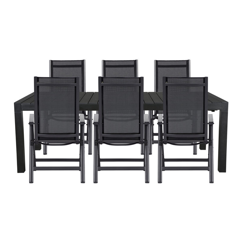 Anabia 6 - Person Patio Dining Set with Extendable Rectangular Table, Black
