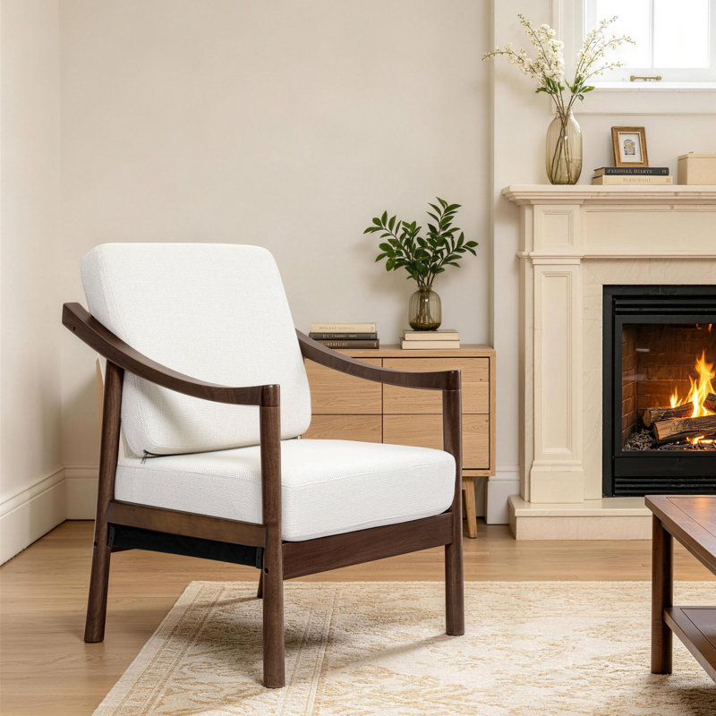 Fauteuil d'appoint rembourré avec structure en bois massif, White