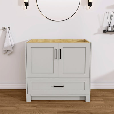 Armoire de salle de bain autoportante en bois massif l 36 po x P 21,5 po avec tiroir en queue d'aronde et porte à fermeture en douceur (assemblé)