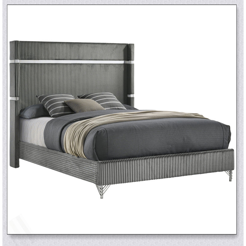 Malcolm Grey Upholstered Queen Wingback Bed