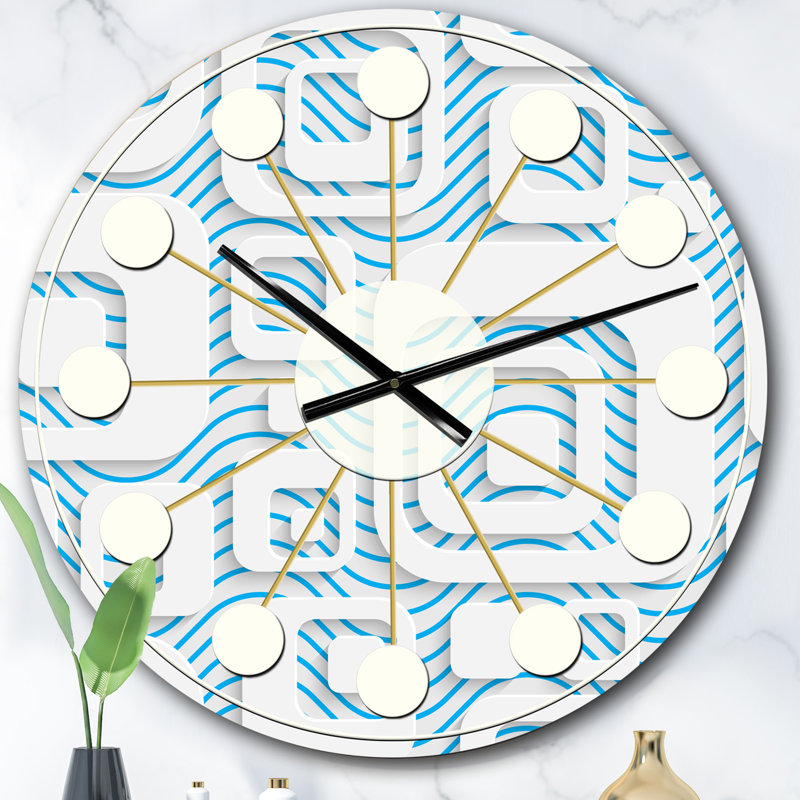 Horloge murale 3D blanche et bleue I - Mid-Century, Surdimensionné