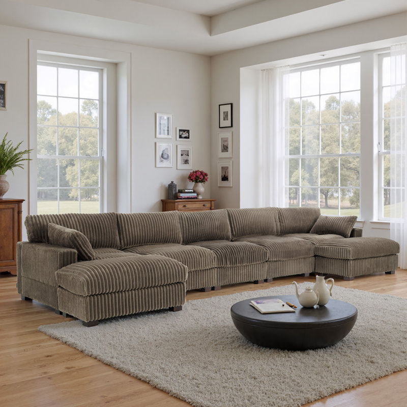 Canapé modulaire réversible en fausse fourrure de lapin de 7 pièces avec canapé modulaire et flanelle brun clair